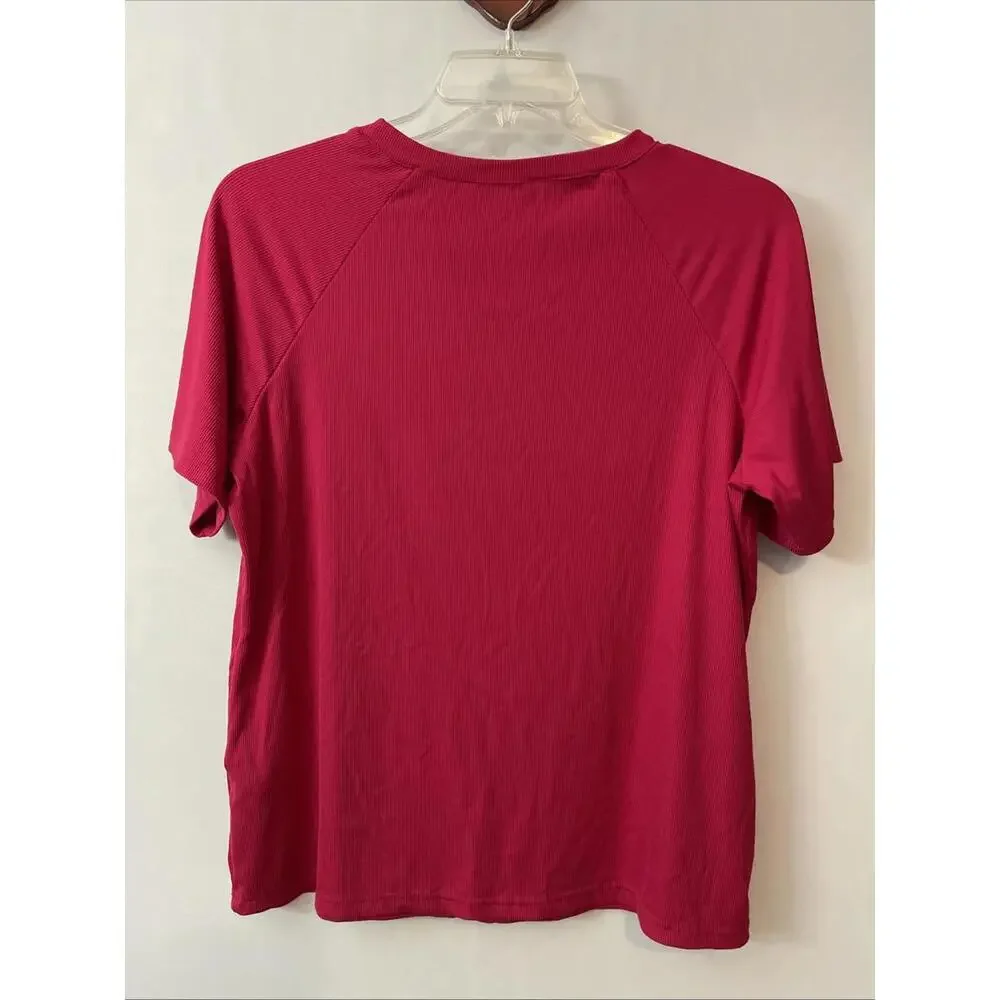 Womens Large Pink Ribbed Shirt & Shorts Comfy Pull-On Stretchy Lounge Set! A893 - Picture 9 of 10